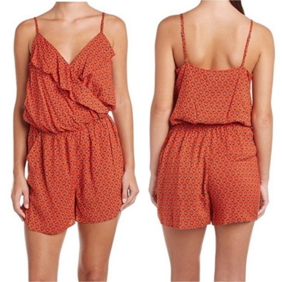 1. State Fiesta Flutter Romper Medium Red Salsa Yellow Blue Floral Print New NWT - Picture 1 of 8